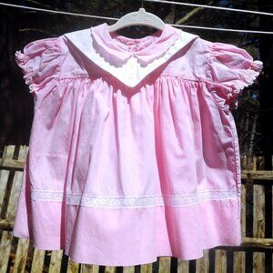 VTG Baby Girls Pink Cotton Party Dress w/ Decorative Collar by 'Easy Fit' 12M